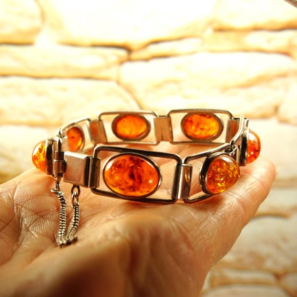 UNISEX AMBER and 925 SILVER LINK BRACELET 7, TENNIS STYLE, GIFT FOR HER or HIM - Picture 7 of 10